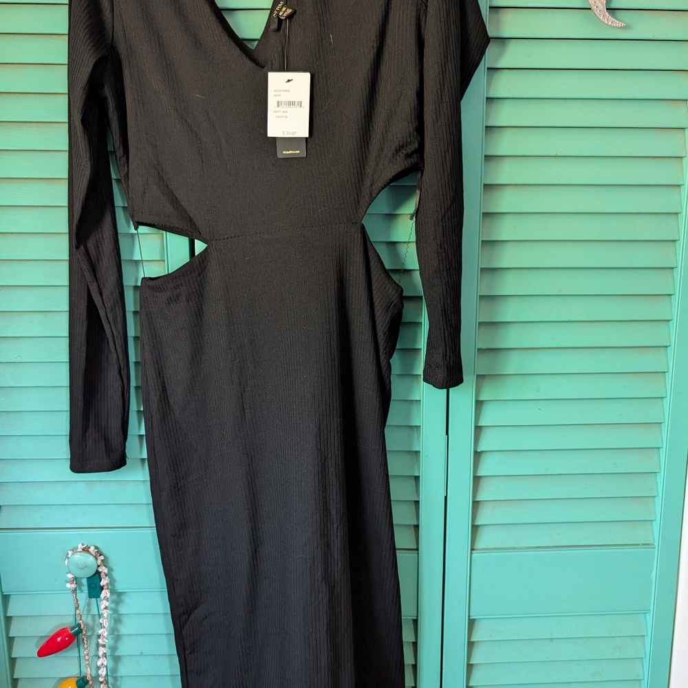 Black Cutout Long Sleeve Midi Dress